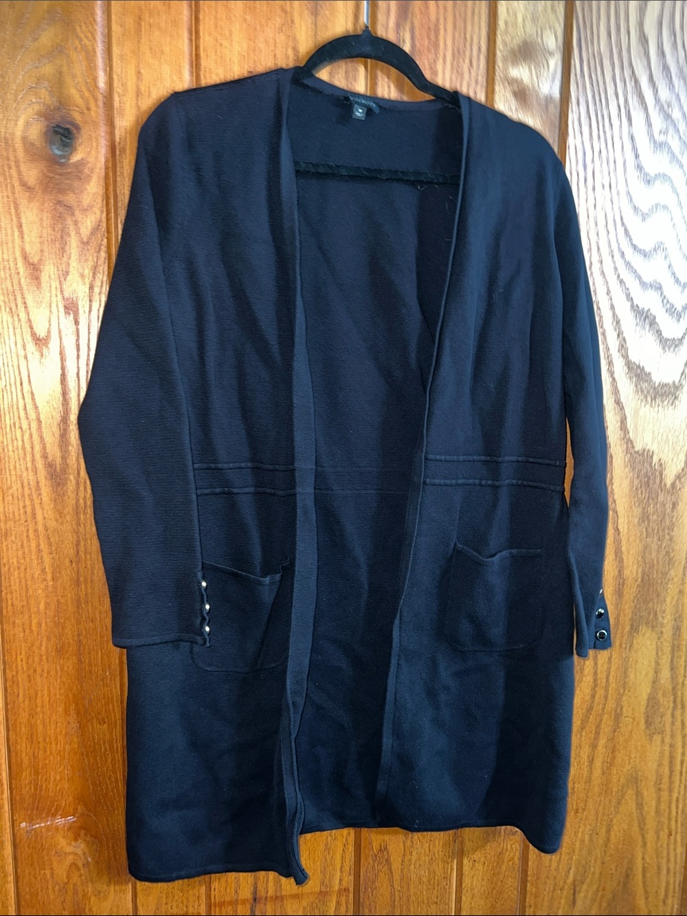 Talbots Black Open-Front Long Cardigan with Pocket Details Size M